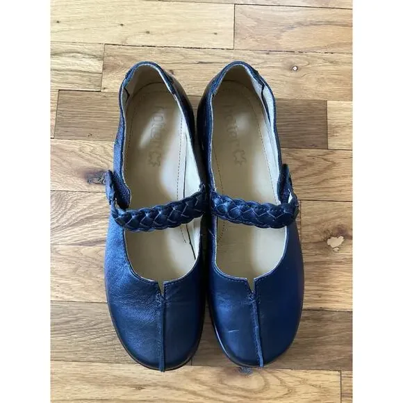 Hotter SHAKE Mary Jane Flats Womens Size 10 Black Leather Woven Strap England - Picture 2 of 8